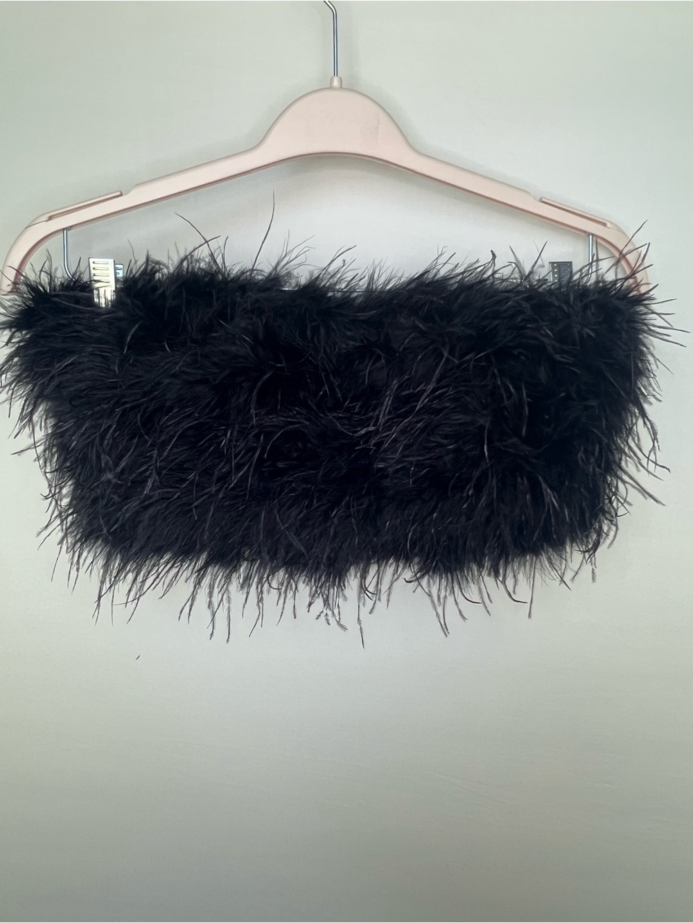 Wayf Black Feather-Trim Strapless Top
